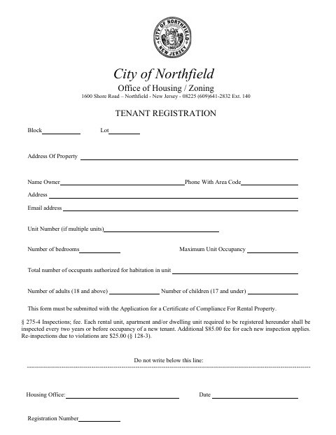 First page of the Tenant Registration