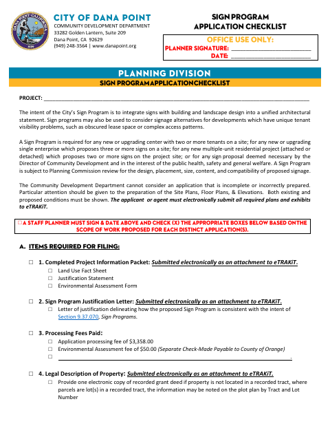 First page of the Sign Program Permit Checklist