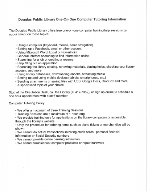 First page of the Computer Tutoring One-on-One Request