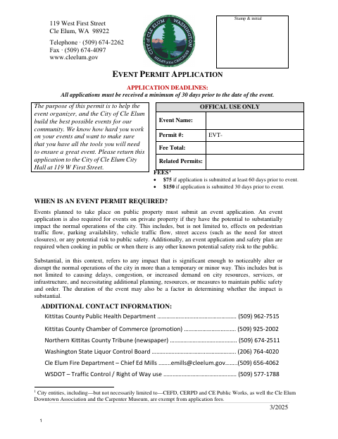 First page of the Event Permit Application