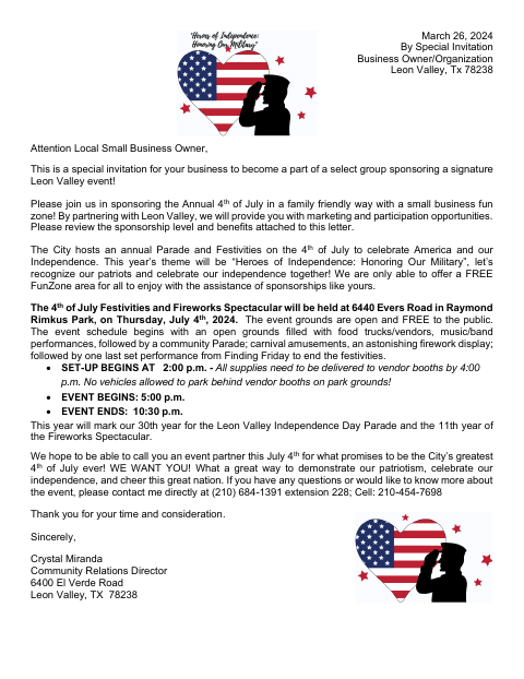 First page of the Small Business Sponsor Application
