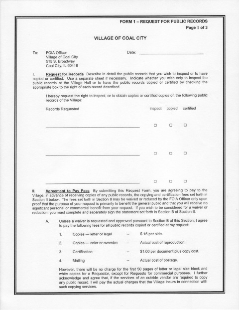 First page of the Request for Public Records