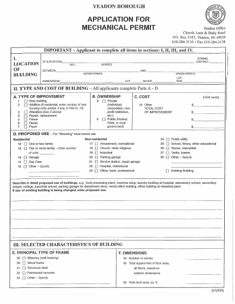 First page of the Mechanical Permit Application