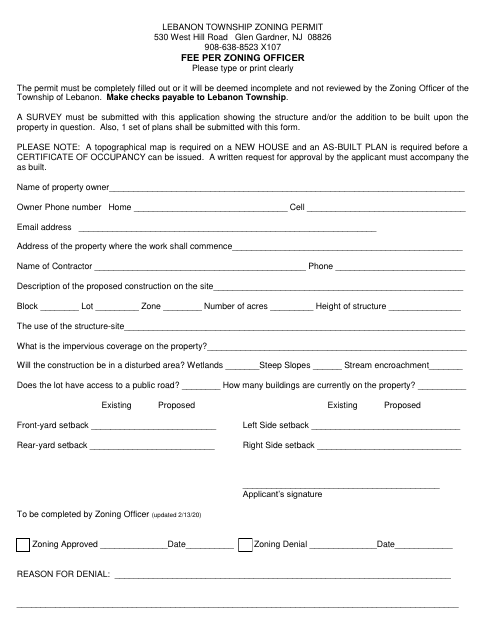 First page of the Zoning Permit Application