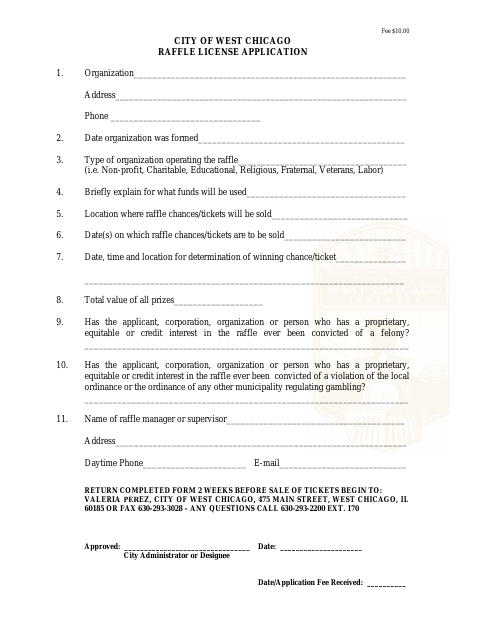 First page of the Raffle License Application