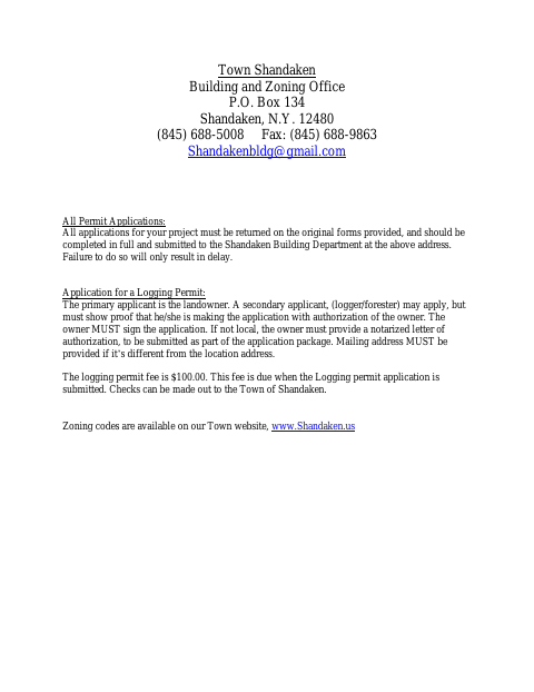 First page of the Logging Permit Application