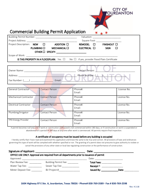 First page of the Commercial Building Permit Application