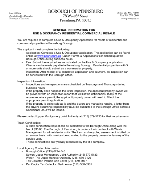 First page of the Use & Occupancy Application