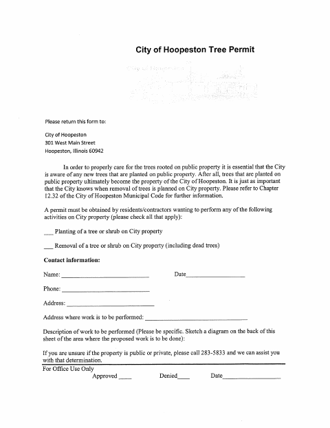 First page of the Tree Permit