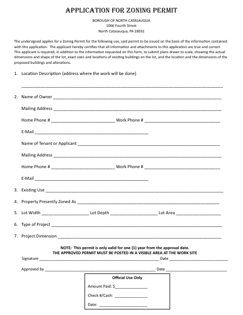 First page of the Application for Zoning Permit