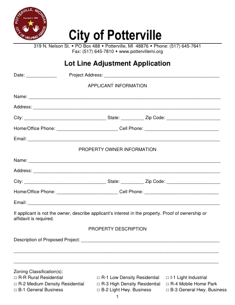 First page of the Lot Line Adjustment Application