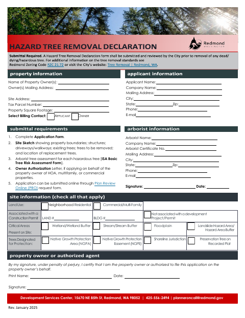 First page of the Tree Removal Hazard Declaration