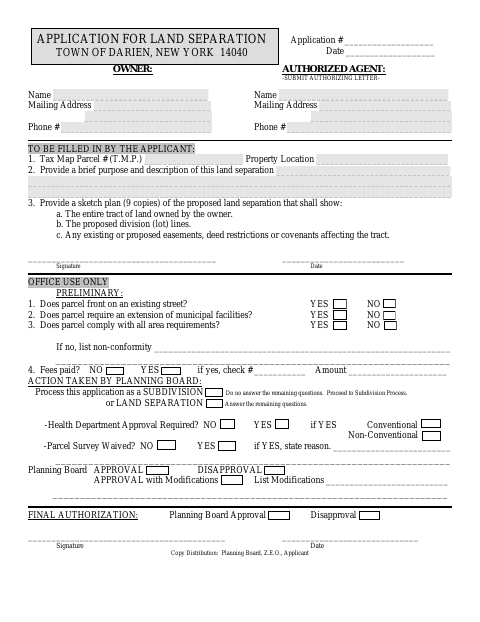 First page of the Application for Land Separation