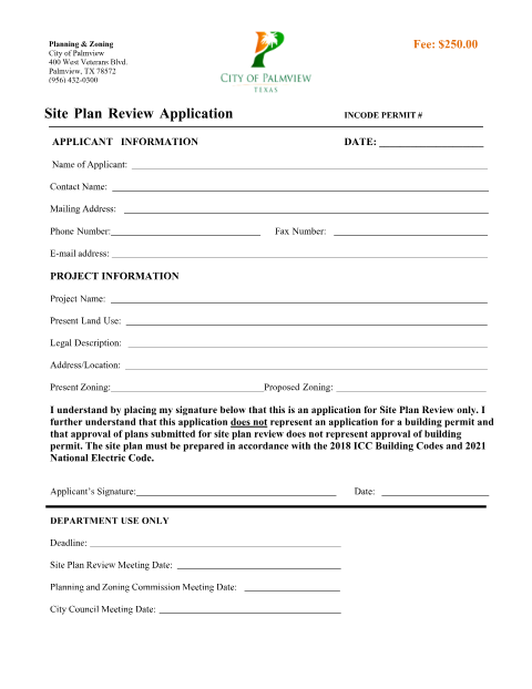 First page of the Site Plan Review Application