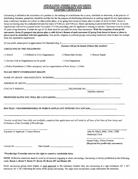 First page of the Application for Canvassing