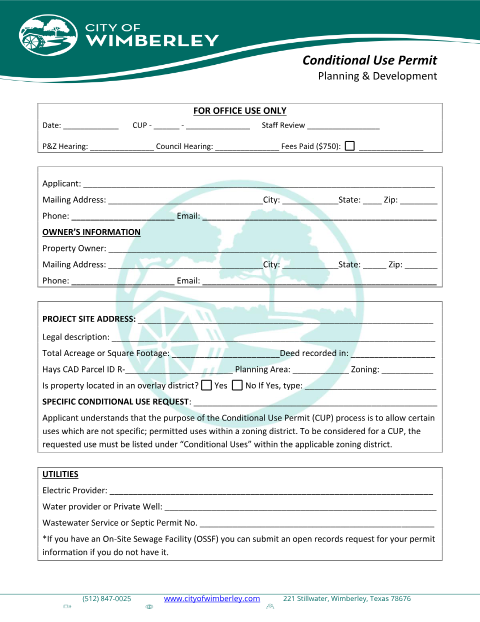 First page of the Conditional Use Permit Application