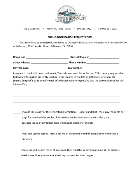 First page of the Public Information Request Form