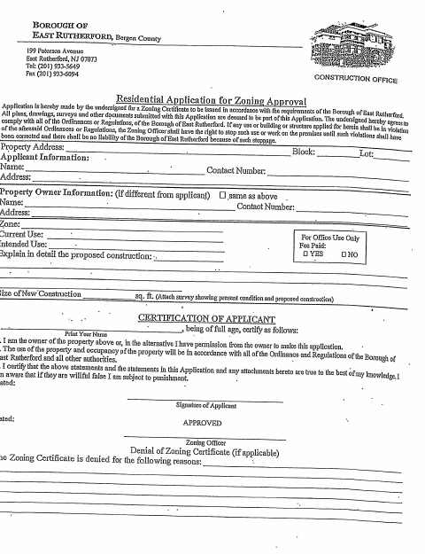 First page of the Residential Application for Zoning Approval