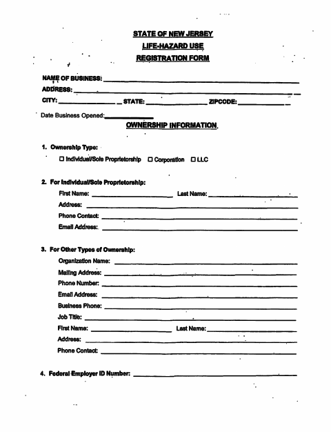 First page of the Life-Hazard Use Registration Transfer Form