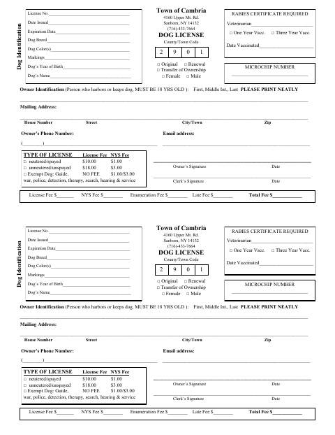 First page of the Dog License