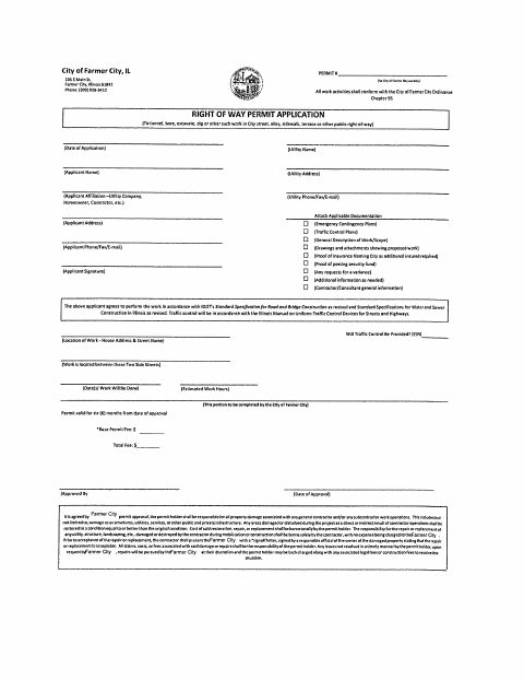 First page of the Right-of-Way Permit Application