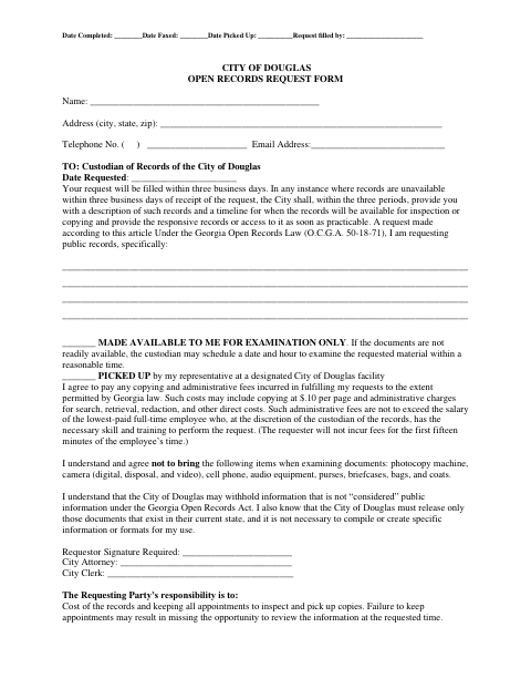 First page of the Open Records Request Form