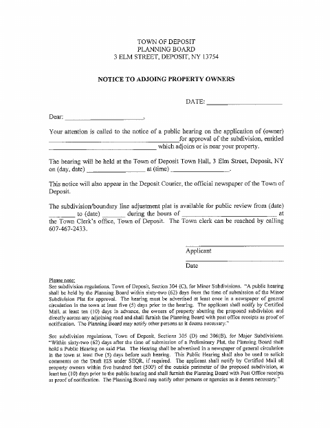 First page of the Adjoining Neighbor Notice