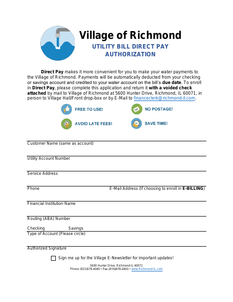 First page of the Utility Bill Direct Pay Authorization