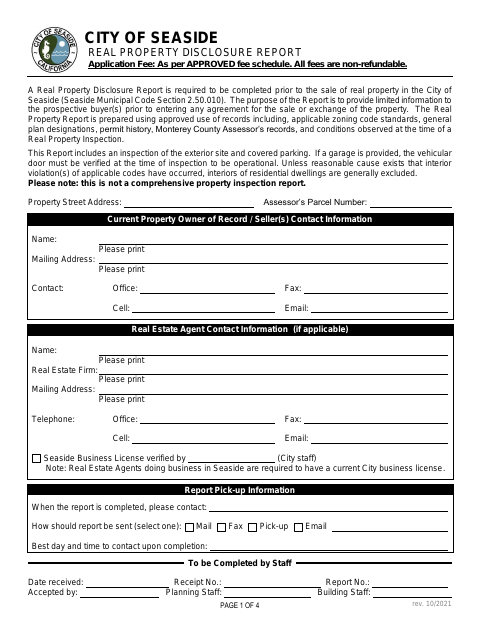 First page of the Real Property Disclosure Report
