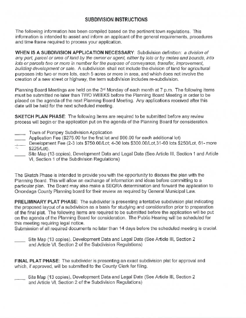 First page of the Subdivision Application