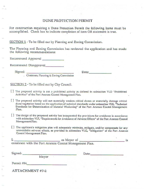 First page of the Dune Permit and Beachfront Construction Application