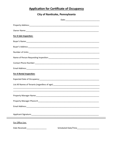 First page of the Application for Certificate of Occupancy