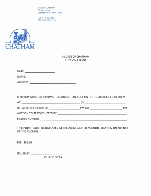 First page of the Auction Permit Application
