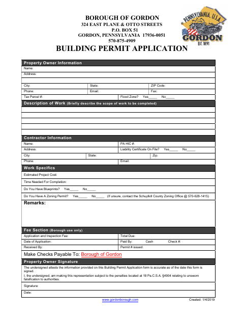 First page of the Building Permit Application