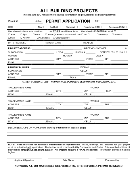 First page of the Building Permit Application