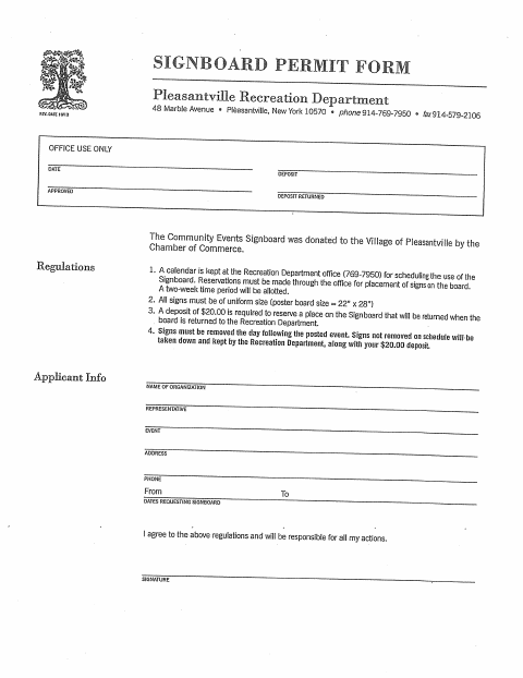First page of the Signboard Use Form