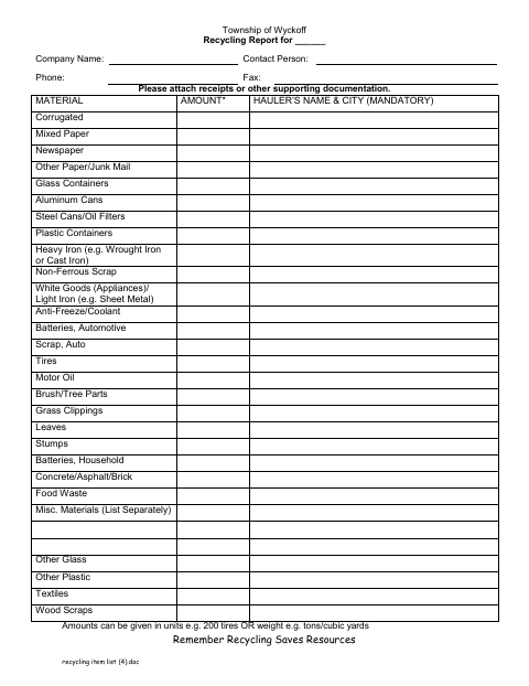 First page of the Recycling Report