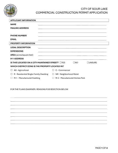 First page of the Commercial Construction Permit Application