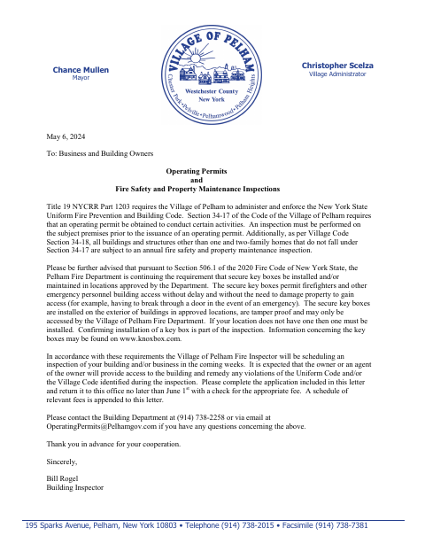 First page of the Operating Permit and Fire Safety Inspection Application