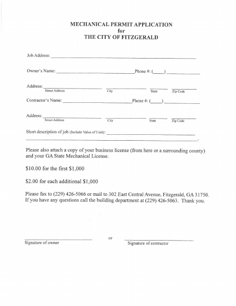 First page of the Mechanical Permit Application