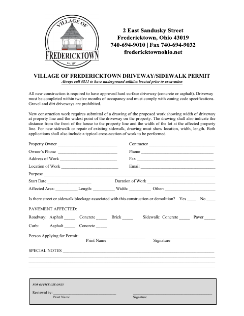 First page of the Driveway/Sidewalk Permit