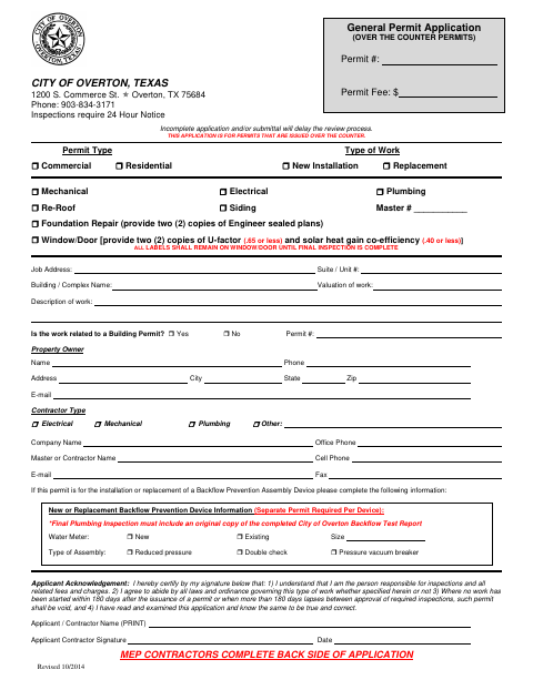 First page of the General Permit (MEP) Application