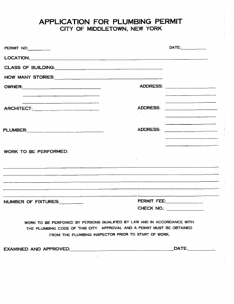 First page of the Plumbing Permit Application