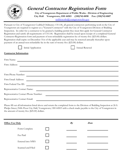 First page of the General Contractor Registration Form