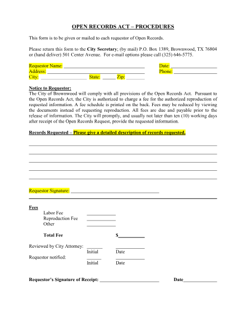 First page of the City Hall Open Records Request