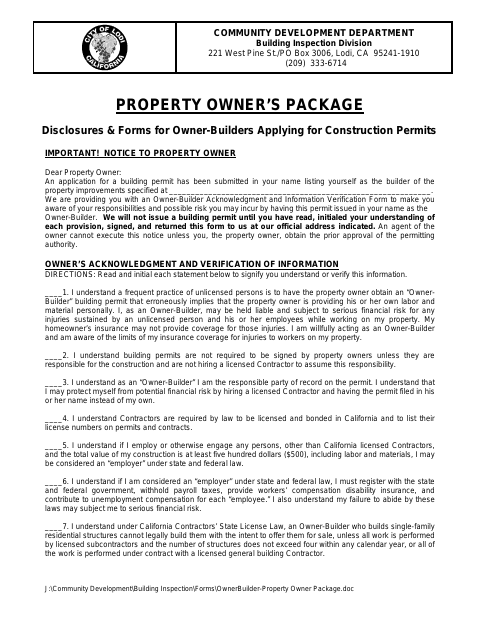 First page of the Owner-Builder Supplemental Form
