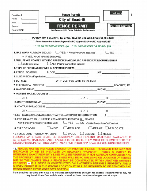 First page of the Fence Permit