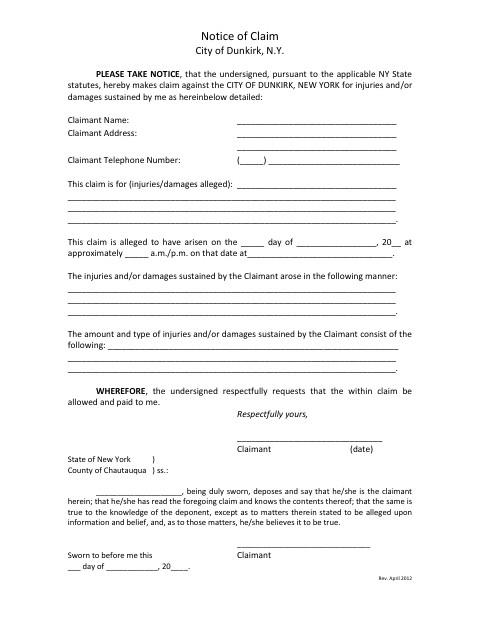 First page of the Notice of Claim