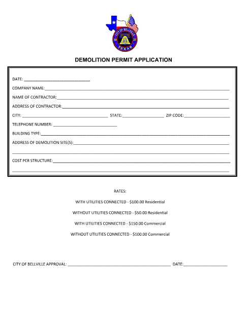 First page of the Demolition Permit Application
