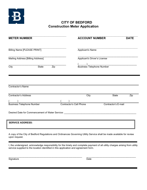 First page of the Construction Meter Application